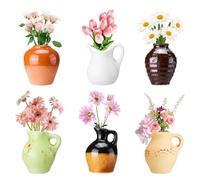 Yifugad Cute Mini Ceramic Vase Magnets for Fridge, Funny Plant Tiny Vase Cute Fridge Magnets for Refrigerator Decoration Kitchen Locker Office, Bouquet not Included (6Pcs Yellow)