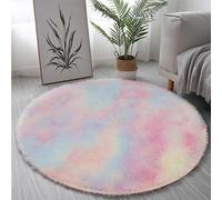 Yifugad Fluffy Colorful Plush Rug, Bedroom Area Rug, Round Rainbow Rug for Children's Girl Bedroom Suitable for Decoration (120x120cm, Round)