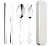 YIGAARUI Cutlery Set with Case,Reusable Stainless Steel Travel Lunch Utensils with Fork Spoon Knife Chopsticks for Picnic School Office Flatware Set Mirror Polished Dishwasher Safe (4PCS)