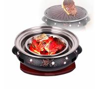 YIGECHENXIN 15 inches Portable home barbecue pot, Non-stick Stainless Steel Round Camping Barbecue Grill With three-layer steel baking tray Suitable for parties and picnics
