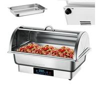 YIGECHENXIN 9L Weddings Parties Buffet Warmers 50°C~90°C Touch temperature control High Grade Stainless Steel Roll Top Chafing Dish for Catering,Banquet Graduation,Single