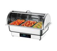 YIGECHENXIN 9L Weddings Parties Buffet Warmers 50°C~90°C Touch temperature control High Grade Stainless Steel Roll Top Chafing Dish for Catering,Banquet Graduation,Three
