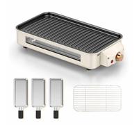YIGECHENXIN Electric Smoke-free Indoor Barbecue Grill, With oil tray and grill Commercial Stainless steel Removable barbecue pot With overheat protection function(white)