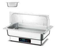 YIGECHENXIN PC Stainless Steel Luxury Food Warmer 600W Upgraded Roll Top Electric Chafing Dish Buffet Set With independent power supply and non-slip mats for Birthday,Single