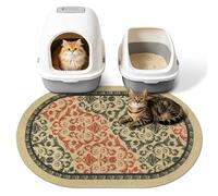 Yigerlee Cat Litter Mat, 33"x22" High Density PVC Litter Rug Trapping Mat, Non-Slip, Waterproof & Urine-Proof Litters Catcher Mats, Keep Floor Clean, Soft on Kitten Paws, Cat Essentials Brown-Green