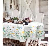 Yighty Daisy Sage Floral Sage Green Oval Tablecloth 60x84 inches, Waterproof Wrinkle Resistant Durable Oval Tablecloth for Kitchen Decoration/Indoor and Outdoor Tables/Parties