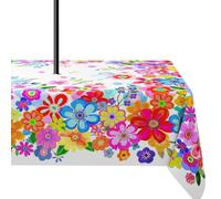 Yighty Outdoor Tablecloth with Umbrella Hole 60x84In,Boho Colorful Floral Outdoor Zipper Table Cloth,Waterproof and Wrinkle Resistant Washable Rectangular Tablecloths for Picnic,Party,Camping and BBQ