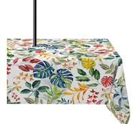 Yighty Outdoor Tablecloth with Umbrella Hole 60x84inch,Spring Summer Palm Leaf Outdoor Zipper Tablecloth,Waterproof and Wrinkle-Free Washable Rectangular Tablecloth for Picnics,Party,Camping and BBQ