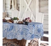 Yighty Oval Blue and White Tablecloth 60x84inch, Blue Leaf Country Tablecloth Classic French Modern Country Farmhouse Decoration, Suitable for Dining Room and Kitchen. Indoor and Outdoor Dining
