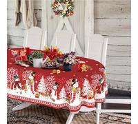 Yighty Oval Christmas Tablecloth 60 x 102In,Red Christmas Tree Elk Santa Snowman Xmas Tablecloth, Polyester Waterproof Wrinkle-Resistant Durable Tablecloth for Holidays, Kitchen, Winter and Home Decor