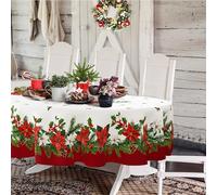 Yighty Oval Christmas Tablecloth 60x120In,Red Poinsettia Holly Pine Cone Christmas Table cloth,Polyester Waterproof Wrinkle Resistant Durable Xmas Tablecloth For Holidays,Kitchen,Winter And Home Decor