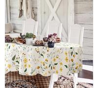Yighty Oval Floral Tablecloth 60 x 84 inches, Yellow Floral Watercolor Table Cloth, Waterproof Wrinkle Resistant Tablecloth, Spring Summer Decoration for Holiday Kitchen Dining Room