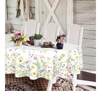 Yighty Oval Floral Tablecloth 60x84In, Spring Watercolor Flower, Country Farmhouse Polyester Waterproof, Suitable for Farmhouse Kitchen Decor/Indoor and Outdoor Tables/Party/Picnic