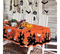 Yighty Oval Halloween Tablecloth, 60x84 inches, scary pumpkin, scary castle, witch, tablecloth, polyester, waterproof, wrinkle-resistant, durable, holiday, kitchen and home decoration