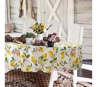 Yighty Oval Lemon Floral Tablecloth 60x84inch,Yellow Lemon Watercolor Floral Table Cloth,Waterproof Wrinkle Resistant Tablecloth, Spring Summer Decoration for Holiday Kitchen Dining Room