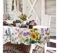 Yighty Oval Spring Summer Tablecloth 60 x 102 inches, Floral Watercolor Table Cloth, Waterproof Wrinkle Resistant, Summer Decoration for Holiday Kitchen Dining Room