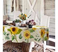 Yighty Oval Sunflower Floral Tablecloth 60x84inch, Sunflower Watercolor Floral Table Cloth,Waterproof Wrinkle Resistant Tablecloth, Spring Summer Decoration for Holiday Kitchen Dining Room
