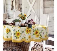 Yighty Oval Sunflower Floral Tablecloth 60x84inch, Sunflower Watercolor Floral Table Cloth,Waterproof Wrinkle Resistant Tablecloth, Spring Summer Decoration for Holiday Kitchen Dining Room