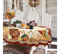 Yighty Oval Thanksgiving Tablecloth 54x72In,Thanksgiving Autumn Harvest Pumpkin Sunflower Turkey Table Cloth,Polyester Waterproof Wrinkle Resistant Durable Tablecloth for Fall,Thanksgiving,Home Decor