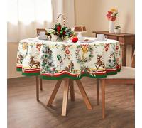 Yighty Round Christmas Tablecloth, 60 x 60in, Elk Holiday Decoration, Polyester Waterproof and Wrinkle-Resistant Durable for Kitchen, Winter and Home Decor