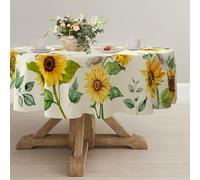 Yighty Round Tablecloth 60x60 inch, Waterproof Wrinkle Resistant Durable Polyester Table Cover Sunflower Tablecloth for Indoor and Outdoor, Holiday Farmhouse Kitchen Dining and Parties