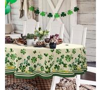 Yighty St Patrick's Day Oval Tablecloth 60x84 Inch, Green Polyester Waterproof, Shamrock Gold Coins Holiday Kitchen Table Decoration for Dinner, Party