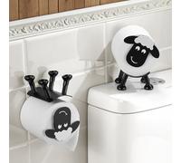YIGII Set of 2 Sheep Toilet Roll Holder, Funny Housewarming Gift Cute Bathroom Decor, Multifunctional 2 in 1 Self Adhesive Stainless Steel Toilet Paper Holder for Bathroom/Kitchen, Matte Black