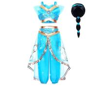 Yigoo Princess Costume Girls Jasmine Costume Children Women Aladdin Dress Christmas Fancy Dress Carnival Party Halloween Party with Wig 140