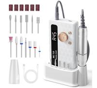 Yigowyigo 45000RPM Electric Nail Drill Machine: 13 in 1 Nail File Kit Professional Portable Rechargeable E File for Acrylic Gel Nails - 3600mmAh Battery Nail File for Manicure Salon Home, White