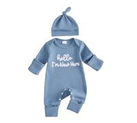 Yigubigu Baby Boy Long Sleeve Jumpsuit with Hat Hello I m New Here Outfit