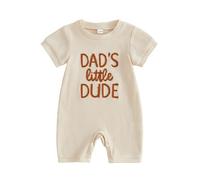 Yigubigu Baby Boy Romper Summer Dads Little Dude Newborn Grows Clothes | Crew Neck Short Sleeve Jumpsuit, Infant Playsuit with Snap Closure, Newborn Coming Home Outfit, Letter Embroidery Baby Onesie
