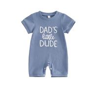 Yigubigu Baby Boy Romper Summer Dads Little Dude Newborn Grows Clothes | Crew Neck Short Sleeve Jumpsuit, Infant Playsuit with Snap Closure, Newborn Coming Home Outfit, Letter Embroidery Baby Onesie