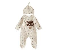 Yigubigu Hello World Unisex Baby Footed Romper Bear Dot Print Jumpsuit +Hat | Unisex Newborn Welcome Baby Hello World Set,The Perfect Outfit for Baby, Cute Bear Details Footed Bodysuit with Matching Hat