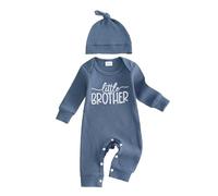 Yigubigu Infant Baby Boy Clothes Rompers Outfit Letter Embroidered Long Sleeve Round Neck Bodysuits Jumpsuits with Hat Casual Sets 2Pcs (Blue, 12-18 Months)