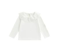 Yigubigu Kids Girls Spring Fall T-Shirt Lace Patchwork Doll Collar Long Sleeve Ribbed Pullover Tops Casual Baby Clothes (White, 3-4 Years)