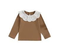 Yigubigu Kids Girls Spring Fall T-Shirt Lace Patchwork Doll Collar Long Sleeve Ribbed Pullover Tops Casual Baby Clothes