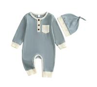 Yigubigu Newborn Baby Boys Fall Romper Baby Grow Clothes Long Sleeve Romper Outfit Full Length Jumpsuit Hat Infant Boy Fall Winter Clothing Sets
