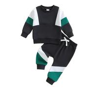 Yigubigu Toddler Baby Boy Clothes Outfits Patchwork Long Sleeve Crew Neck Pullover Sweatshirt Tops Elastic Waist Pants Set 2pcs (Black, 12-18 Months)