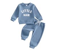 Yigubigu Toddler Baby Boy Clothes Set Little Man Letters Print Long Sleeve Sweatshirt Top Elastic Waist Sweatpants 2Pcs Fall Outfit