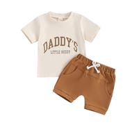 Yigubigu Toddler Baby Boy Summer Outfits Short Sleeve DADDY’S LITTLE BUDDY Print T-Shirts Top and Drawstring Shorts 2Pcs Clothes Set Tracksuit (Khaki, 2-3T)