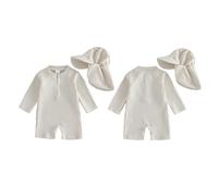 Yigubigu Toddler Baby Boys Rash Guard Set Shark/Turtle Print Long Sleeve Mock Neck Zipper Romper Swimsuit Swimwear Sun Hat 2Pcs Beach Bathing Suits (Apricot, 6-12 Months)