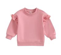 Yigubigu Toddler Baby Girl Casual Sweatshirt Jumper Solid Color Long Sleeve Crew Neck Pullovers Tops Loose Fit T Shirt Outfits Base Layer Shirt (Pink, 3-4 Years)