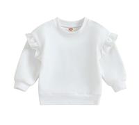 Yigubigu Toddler Baby Girl Casual Sweatshirt Jumper Solid Color Long Sleeve Crew Neck Pullovers Tops Loose Fit T Shirt Outfits Base Layer Shirt (White, 6-12 Months)