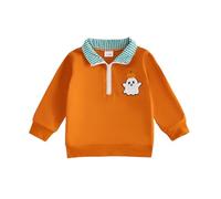 Yigubigu Toddler Boy Girl Halloween Sweatshirt Half Zip Collar Jumper | Ghost/Black Cat Pattern, Long Sleeve Pullover Top, Cotton Baby Clothes, Fall Winter Hoodie