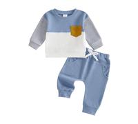 Yigubigu Toddler Boys Fall Outfit Long Sleeve Sweatshirt Pants Set | Baby Boys Tracksuit, 2Pcs Boys Clothes Set, Contrast Color, Jumper and Jogger Pants Set