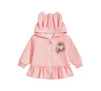 Yigubigu Toddler Kid Girls Spring Fall Jacket Long Sleeve Ruffled Hooded Coat with Bunny Ears Zip Up Outerwear for Baby Girls (Pink, 12_months-24_months)