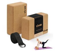 YIGUO Cork Yoga Blocks 2 Pack with Strap, Natural Yoga Block, Eco-friendly yoga blocks, High Density & Non-Slip Yoga Accessories for Women, Ideal for Yoga, Pilates and Stretching, 9"x6"x3"