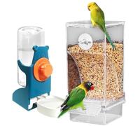 YIGZYCN 2PCS Automatic Bird Feeder & Water Dispenser Set with Anti-Spill Tray for Parrots, Cockatiels ABS Cage Accessories Bird Water Dispenser