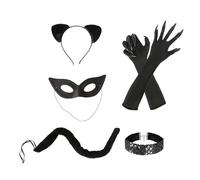 YIGZYCN Black Cats Costume Set For Women Cats Ear Headband Cats Tail Cats Claw Gloves Halloween Catwomen Cosplay Accessories