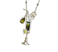 YIGZYCN Cocktail Glass Pendant Necklace with Adjustable Length Clavicle Chain for Party or Casual Outfit Fashion Statement Necklace